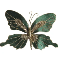 Green Velour and Glitter Butterfly Clip Butterflies And Birds|