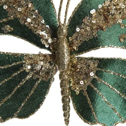 Green Velour and Glitter Butterfly Clip Butterflies And Birds|