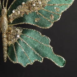 Green Velour and Glitter Butterfly Clip Butterflies And Birds|