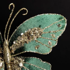 Green Velour and Glitter Butterfly Clip Butterflies And Birds|