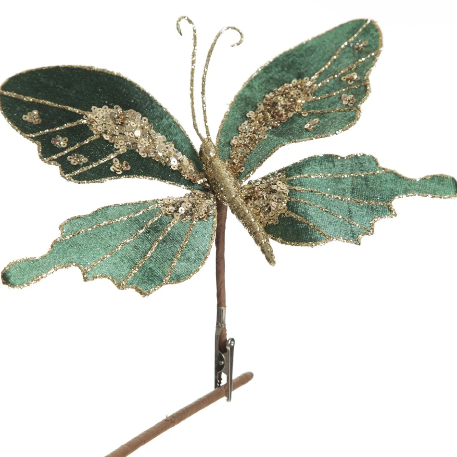 Green Velour and Glitter Butterfly Clip Butterflies And Birds|
