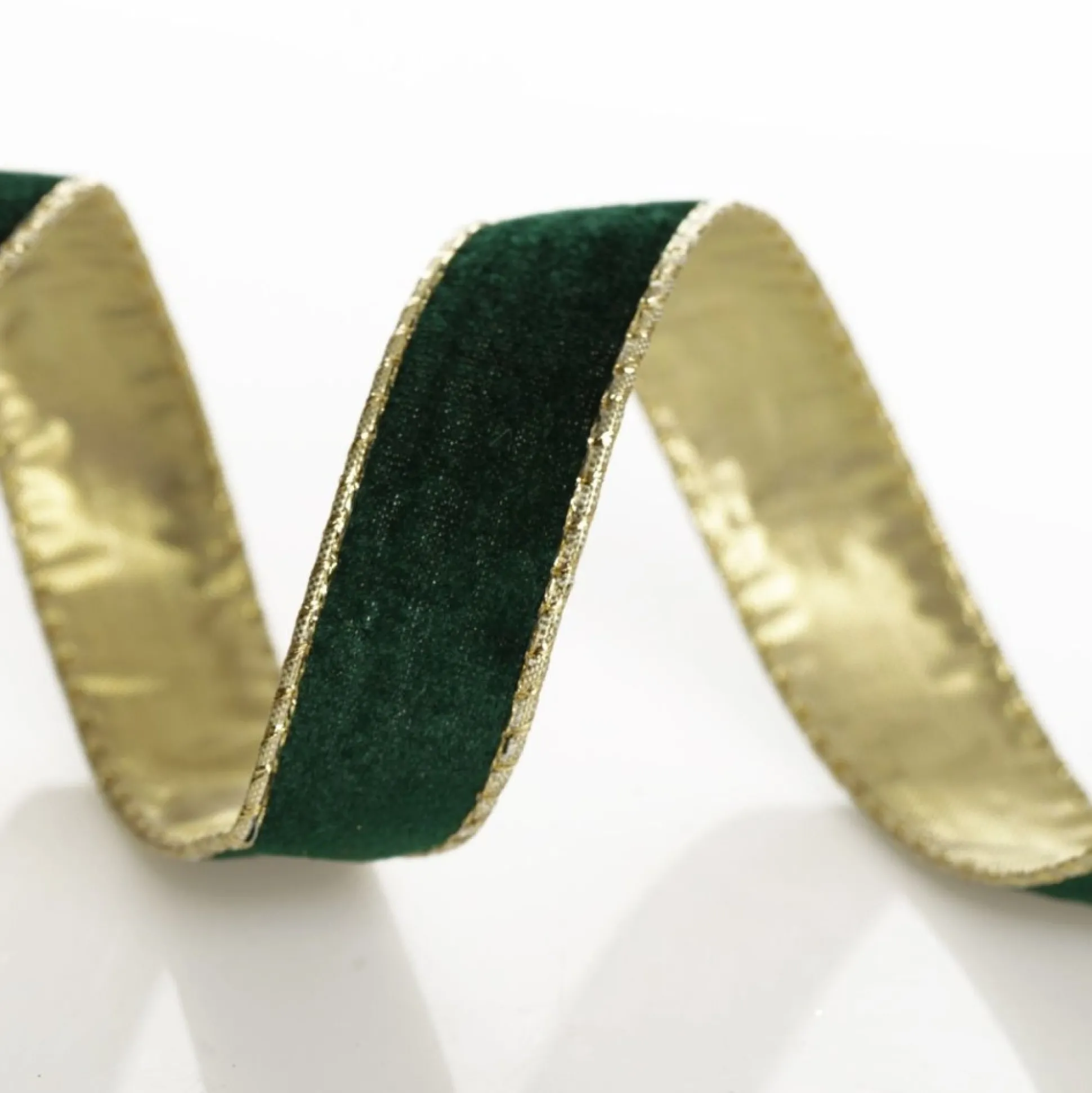 Green Velvet Gold Trim Wired Christmas Ribbon Ribbons|