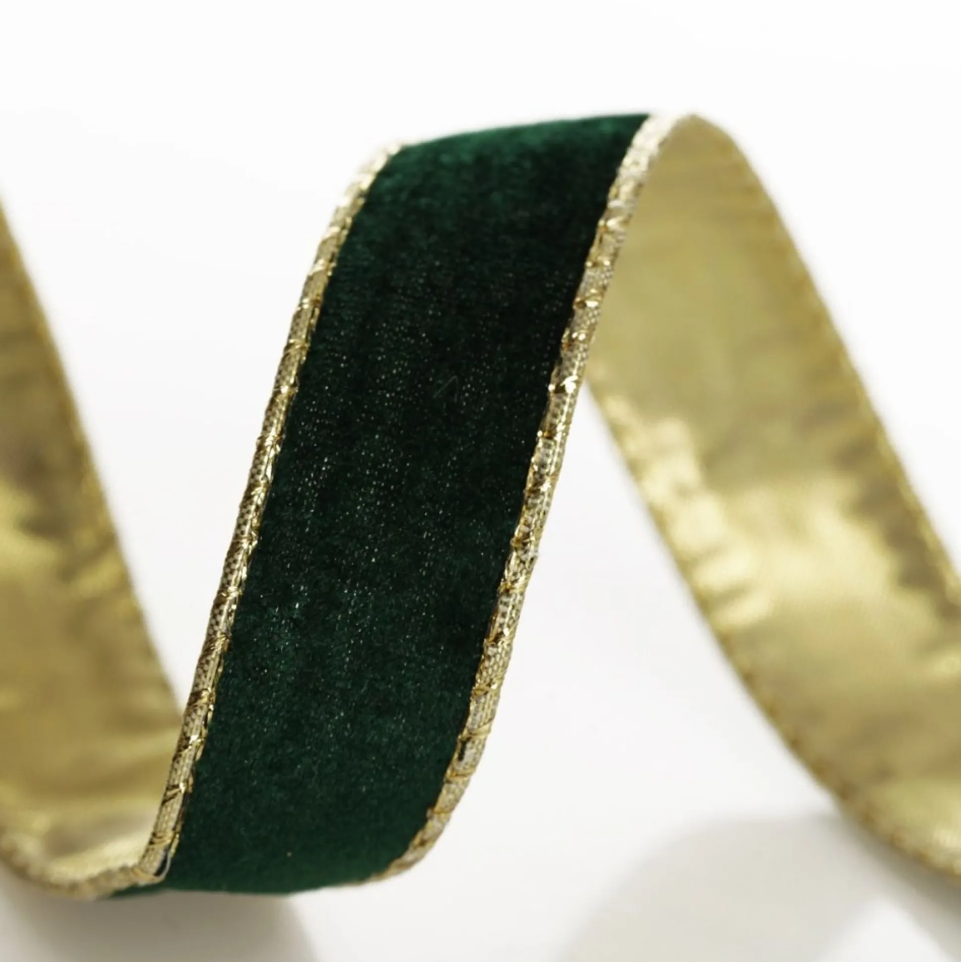 Green Velvet Gold Trim Wired Christmas Ribbon Ribbons|