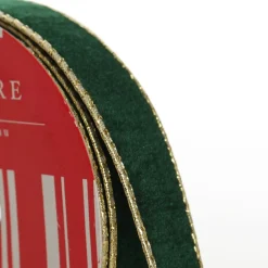Green Velvet Gold Trim Wired Christmas Ribbon Ribbons|
