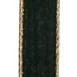 Green Velvet Gold Trim Wired Christmas Ribbon Ribbons|