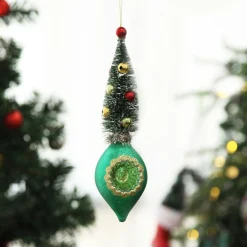 Green Vintage Glass Christmas Finial with Tree Christmas Tree Decorations|