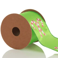 Green with Printed Candy Canes Wired Christmas Ribbon Ribbons|