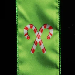 Green with Printed Candy Canes Wired Christmas Ribbon Ribbons|