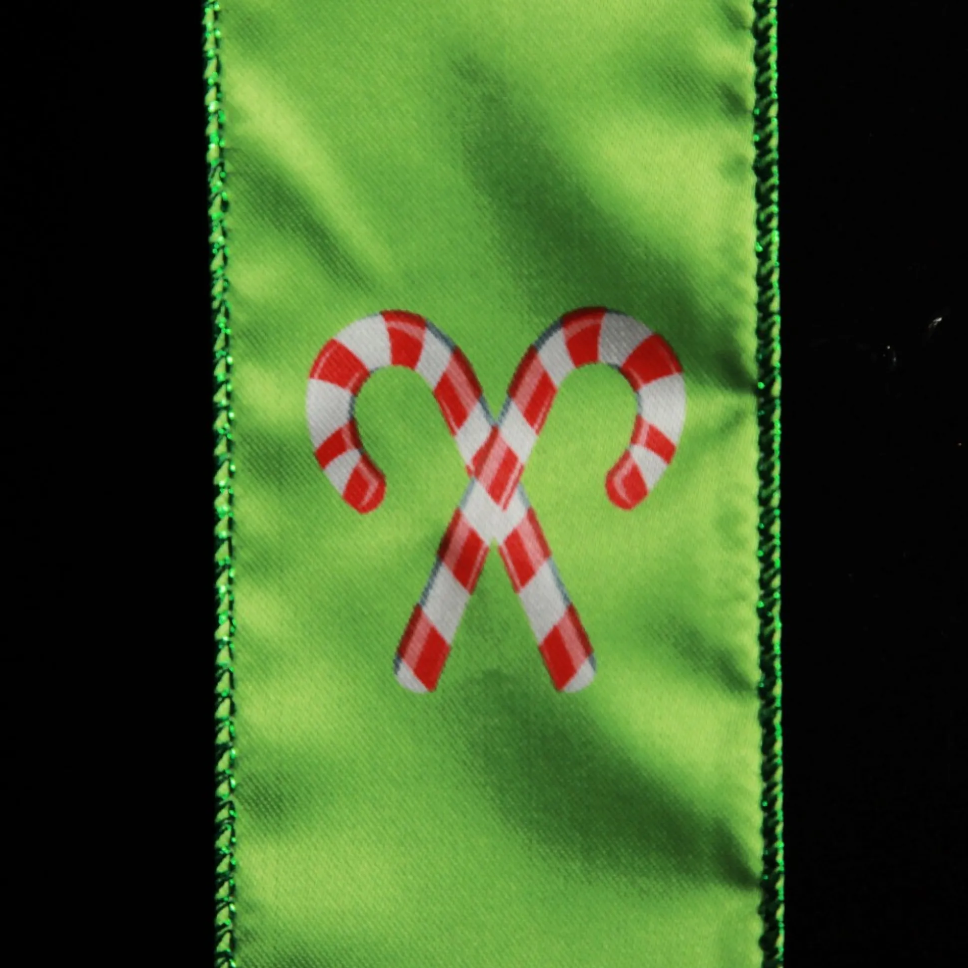 Green with Printed Candy Canes Wired Christmas Ribbon Ribbons|