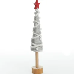 Grey and White Woolen Christmas Tree with Red Star Table Top Christmas Trees|