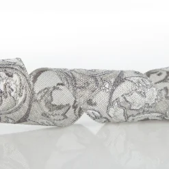 Grey Linen with Silver Glitter Floral Pattern Ribbon Ribbons|