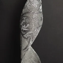 Grey Linen with Silver Glitter Floral Pattern Ribbon Ribbons|