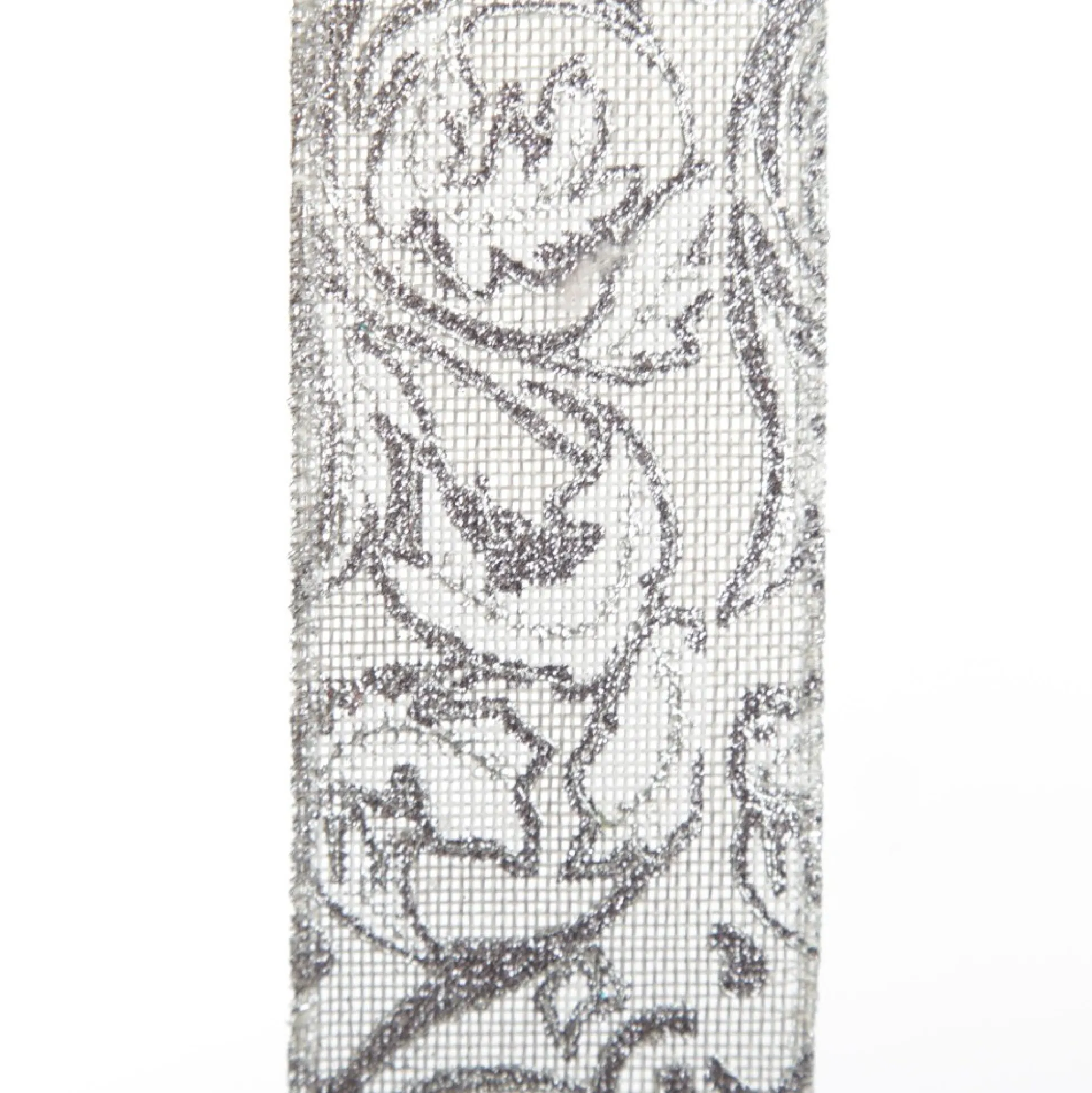 Grey Linen with Silver Glitter Floral Pattern Ribbon Ribbons|