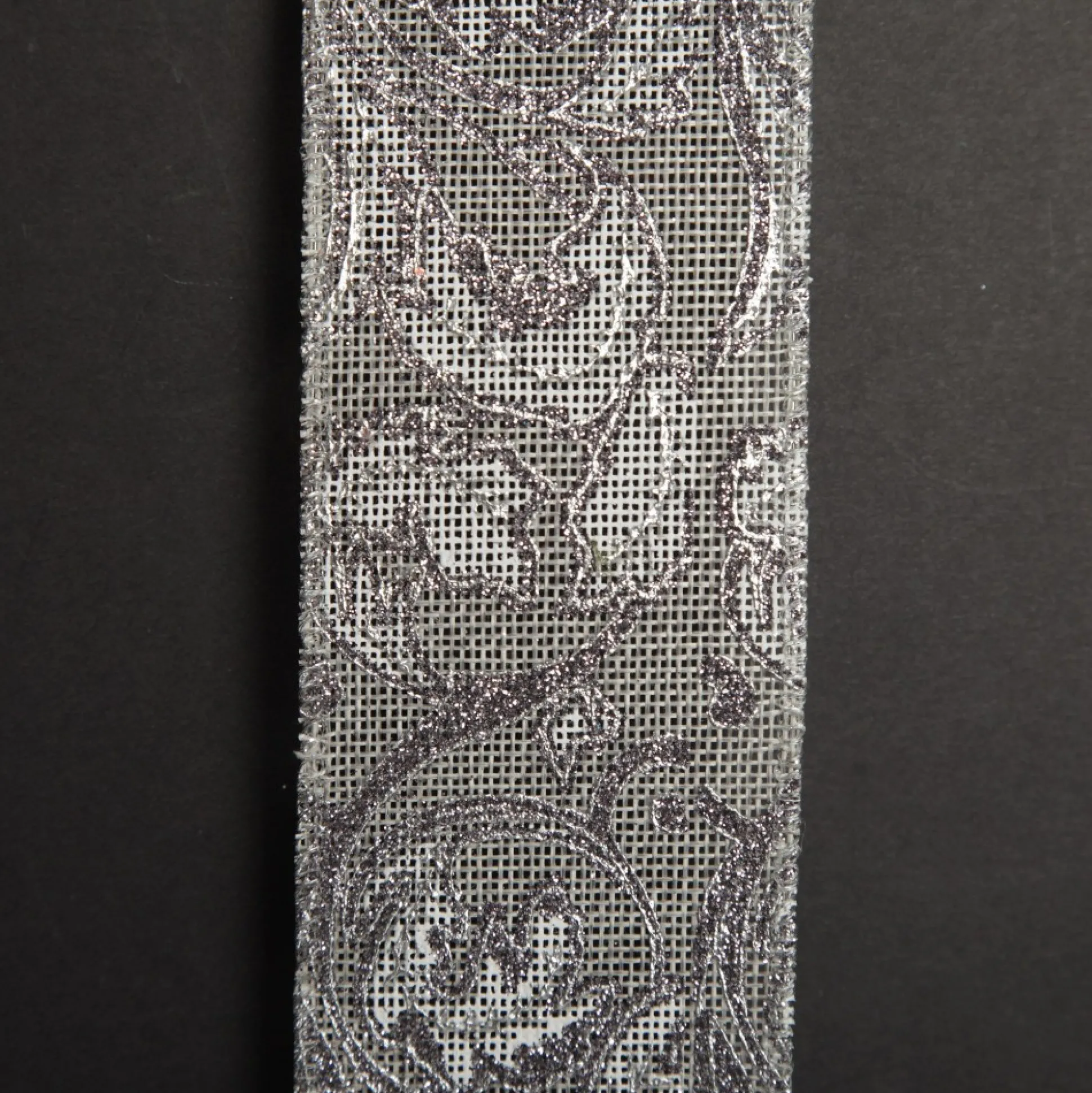 Grey Linen with Silver Glitter Floral Pattern Ribbon Ribbons|