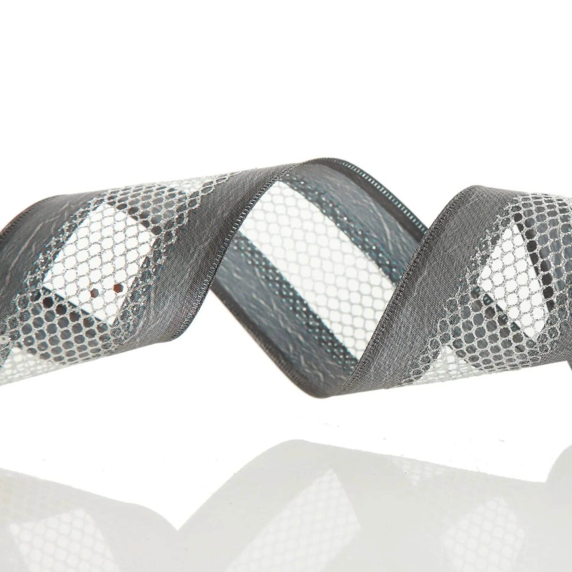 Gunmetal Grey Mesh with Satin Edge Wired Christmas Ribbon Ribbons|