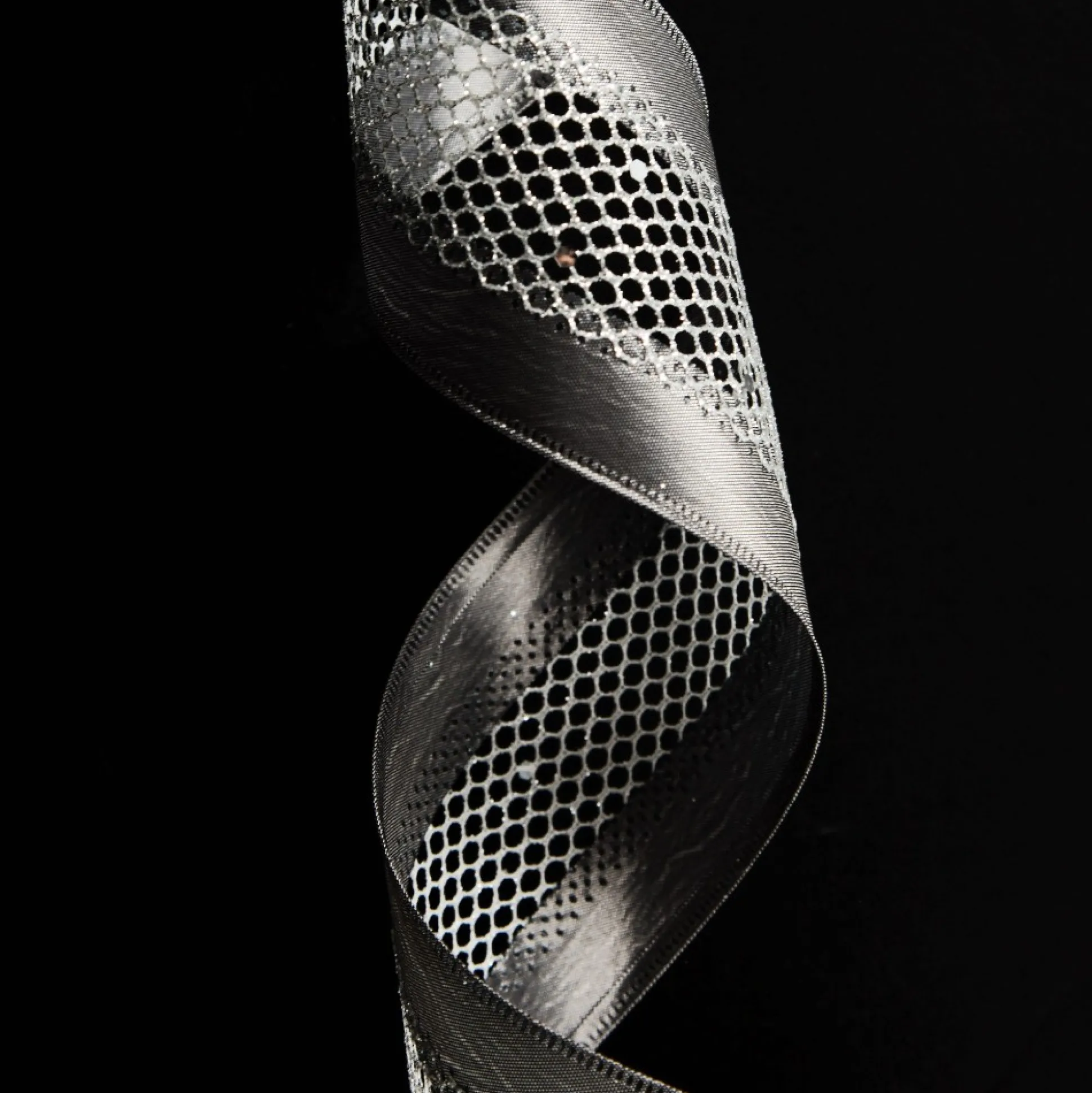 Gunmetal Grey Mesh with Satin Edge Wired Christmas Ribbon Ribbons|