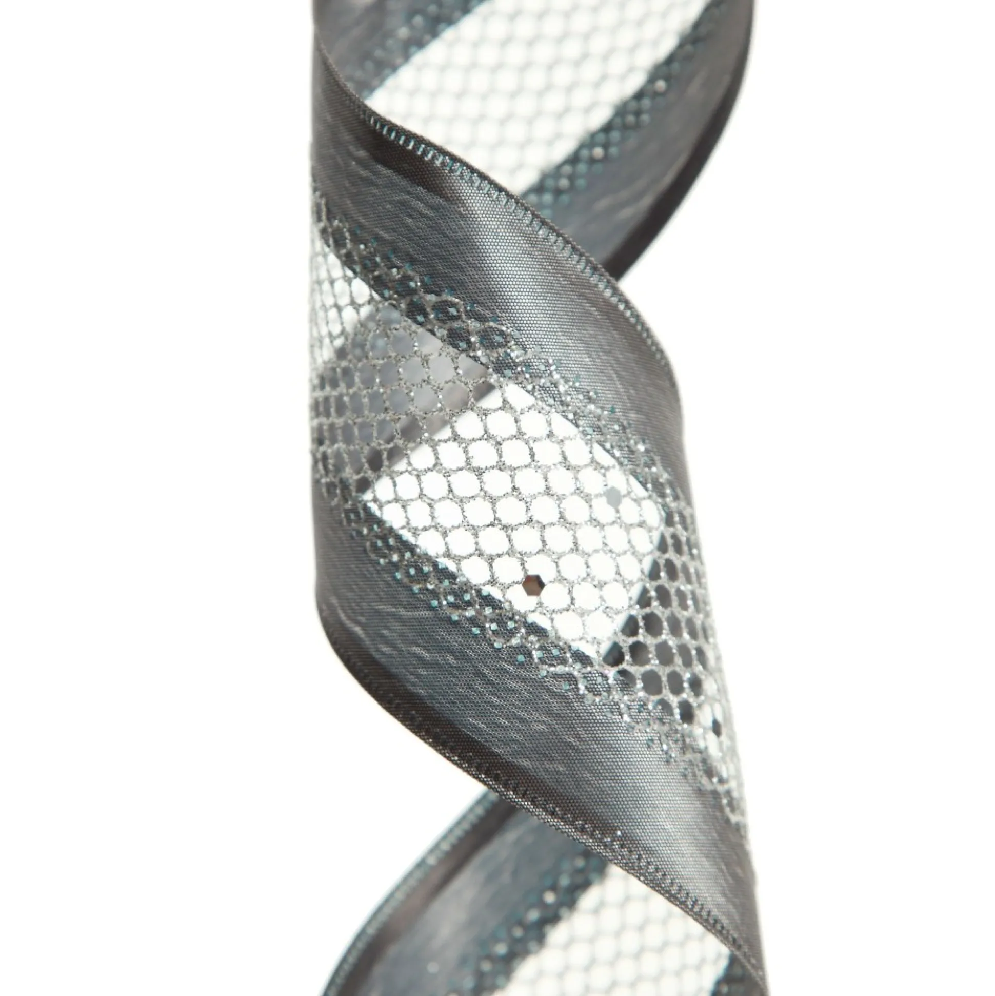 Gunmetal Grey Mesh with Satin Edge Wired Christmas Ribbon Ribbons|
