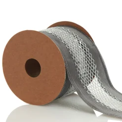 Gunmetal Grey Mesh with Satin Edge Wired Christmas Ribbon Ribbons|