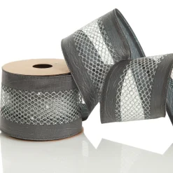 Gunmetal Grey Mesh with Satin Edge Wired Christmas Ribbon Ribbons|