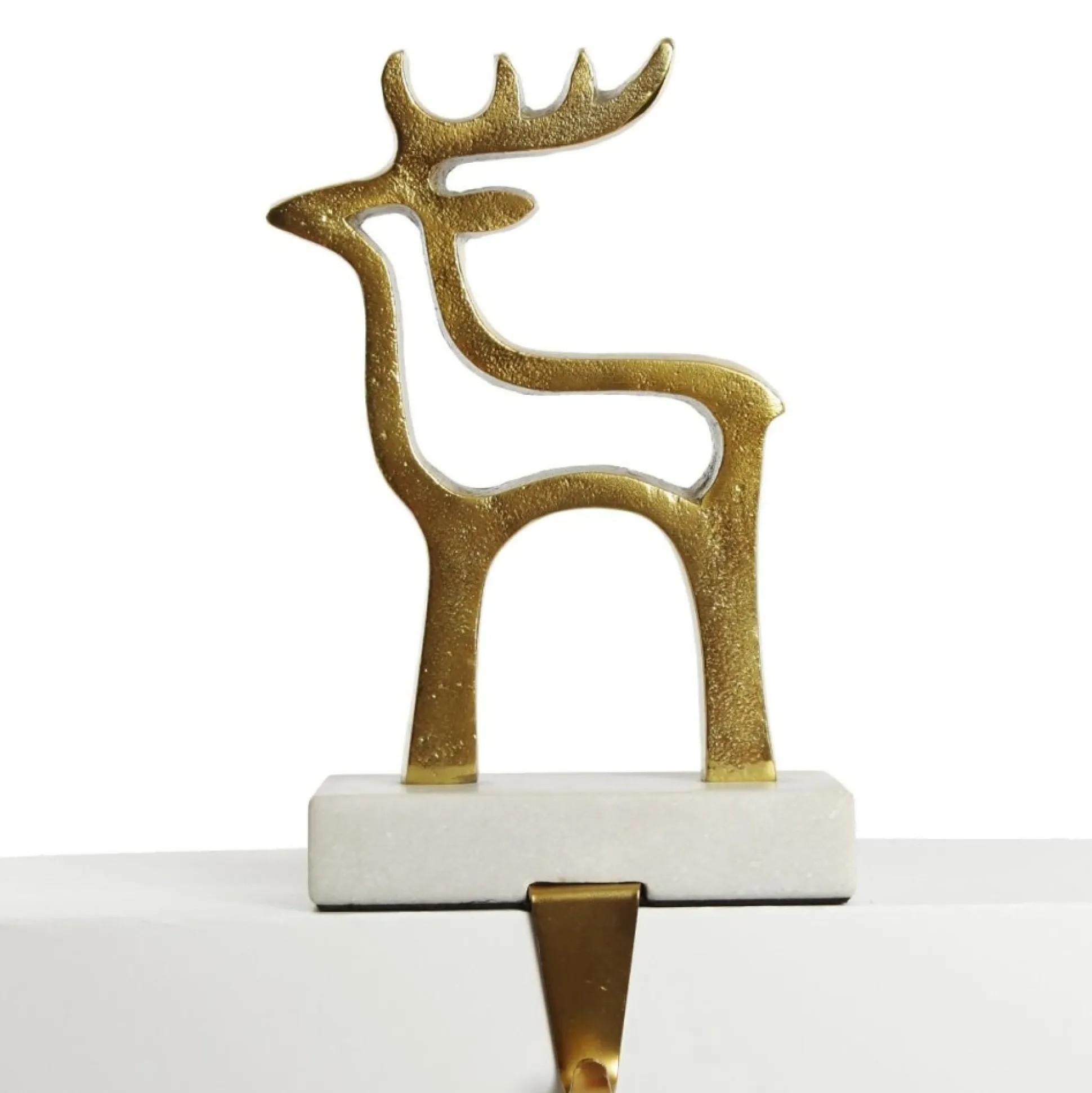 Hollow Raw Gold Reindeer Christmas Stocking Hanger with Quartz Base Stocking Hangers|