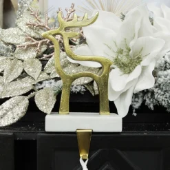 Hollow Raw Gold Reindeer Christmas Stocking Hanger with Quartz Base Stocking Hangers|