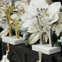 Hollow Raw Gold Reindeer Christmas Stocking Hanger with Quartz Base Stocking Hangers|