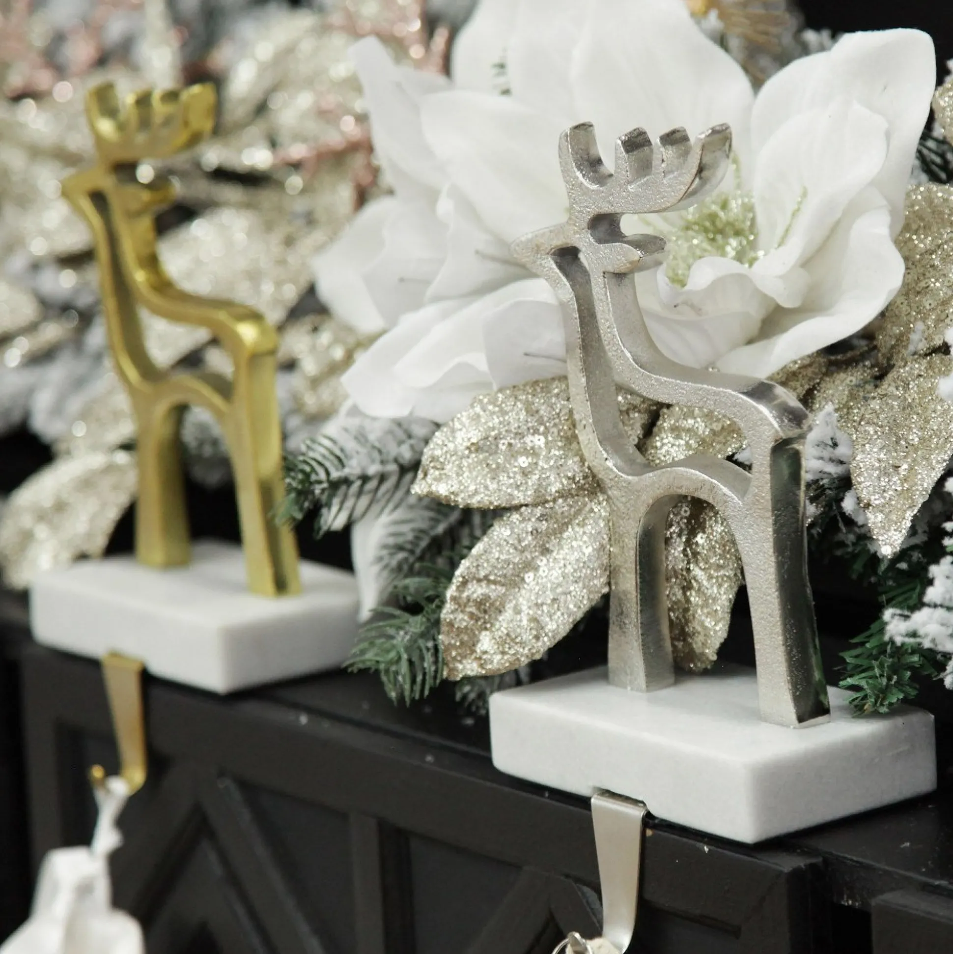 Hollow Raw Gold Reindeer Christmas Stocking Hanger with Quartz Base Stocking Hangers|