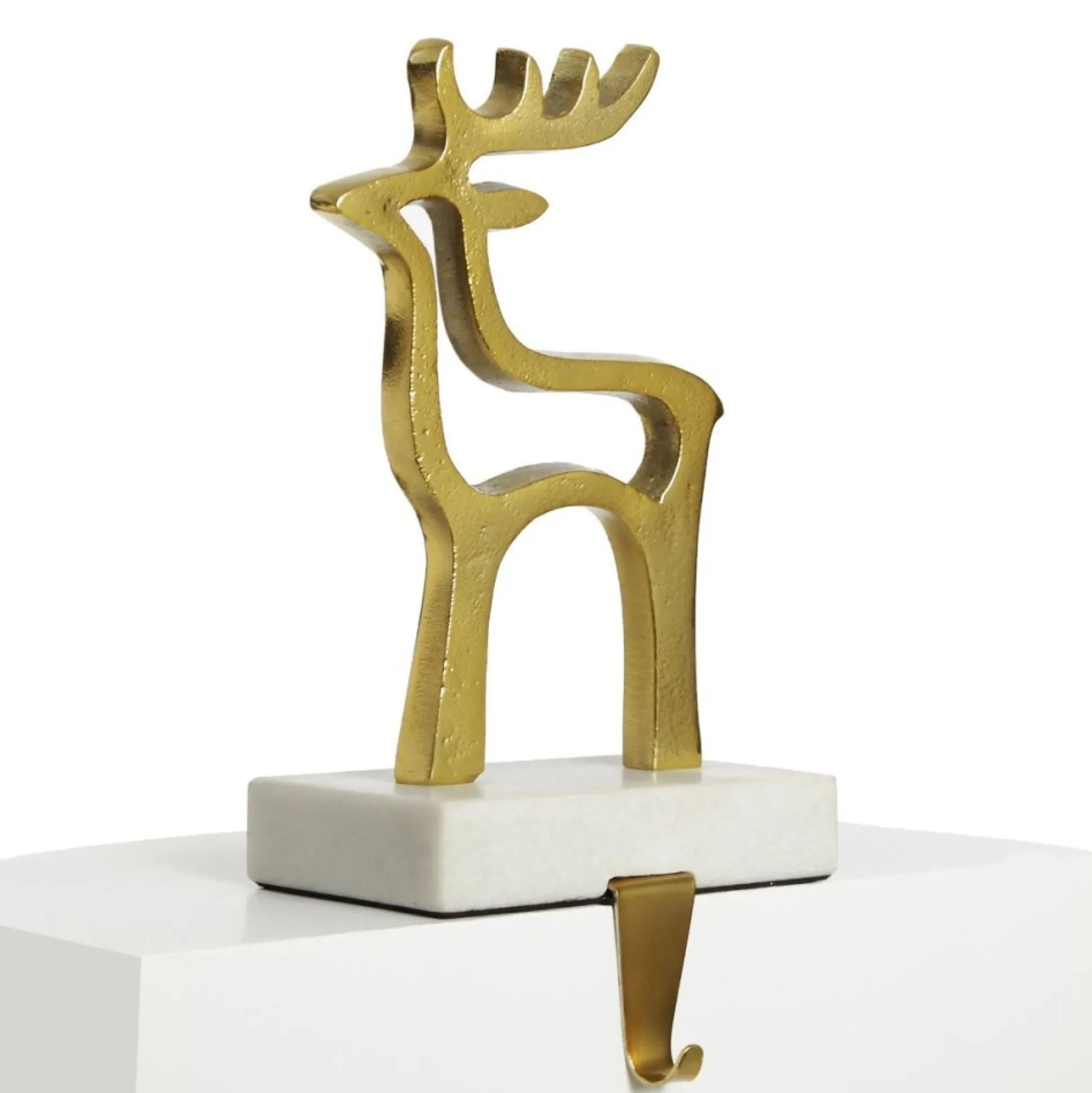 Hollow Raw Gold Reindeer Christmas Stocking Hanger with Quartz Base Stocking Hangers|
