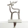 Hollow Raw Silver Reindeer Christmas Stocking Hanger with Quartz Base Stocking Hangers|