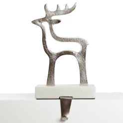Hollow Raw Silver Reindeer Christmas Stocking Hanger with Quartz Base Stocking Hangers|