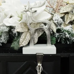 Hollow Raw Silver Reindeer Christmas Stocking Hanger with Quartz Base Stocking Hangers|