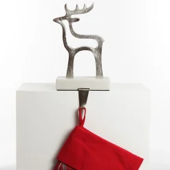 Hollow Raw Silver Reindeer Christmas Stocking Hanger with Quartz Base Stocking Hangers|