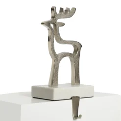 Hollow Raw Silver Reindeer Christmas Stocking Hanger with Quartz Base Stocking Hangers|