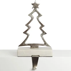 Hollow Raw Silver Tree Christmas Stocking Hanger with Quartz Base Stocking Hangers|