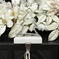 Hollow Raw Silver Tree Christmas Stocking Hanger with Quartz Base Stocking Hangers|