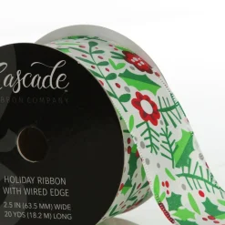 Holly & Berry Flowers Wired Ribbon Tree Garlands|