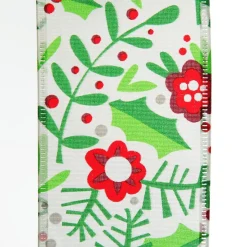 Holly & Berry Flowers Wired Ribbon Tree Garlands|