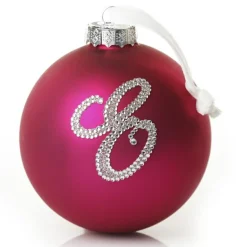 Hot Pink Bling Monogram Christmas Bauble Glass Baubles|