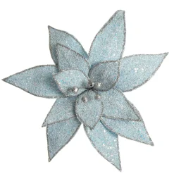 Ice Blue Glitter Poinsettia Flower Clip Christmas Flowers|