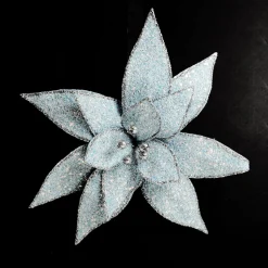 Ice Blue Glitter Poinsettia Flower Clip Christmas Flowers|