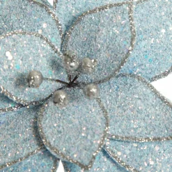 Ice Blue Glitter Poinsettia Flower Clip Christmas Flowers|