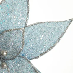 Ice Blue Glitter Poinsettia Flower Clip Christmas Flowers|