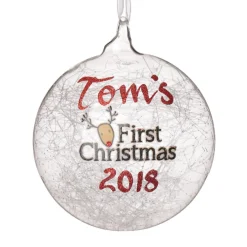 Icicle Glass Personalised Christmas Bauble - First Christmas Reindeer Glass Baubles|