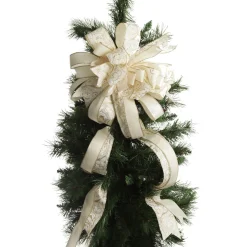 Ivory and Gold Glitter Deluxe Tree Topper Bow with Streamers Tree Toppers|