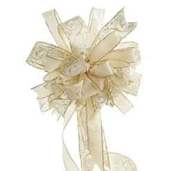 Ivory and Gold Glitter Deluxe Tree Topper Bow with Streamers Tree Toppers|