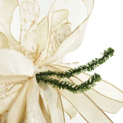 Ivory and Gold Glitter Deluxe Tree Topper Bow with Streamers Tree Toppers|
