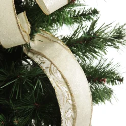 Ivory and Gold Glitter Deluxe Tree Topper Bow with Streamers Tree Toppers|
