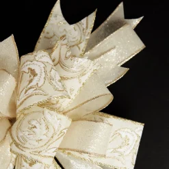 Ivory and Gold Glitter Deluxe Tree Topper Bow with Streamers Tree Toppers|