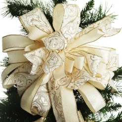 Ivory and Gold Glitter Deluxe Tree Topper Bow with Streamers Tree Toppers|