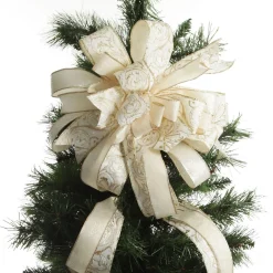 Ivory and Gold Glitter Deluxe Tree Topper Bow with Streamers Tree Toppers|